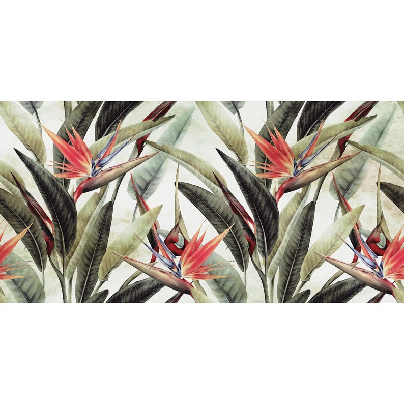 Tropical Bird of Paradise Peel and Stick Wallpaper Vibrant Botanical Design Wall Decor / 3039-A ...