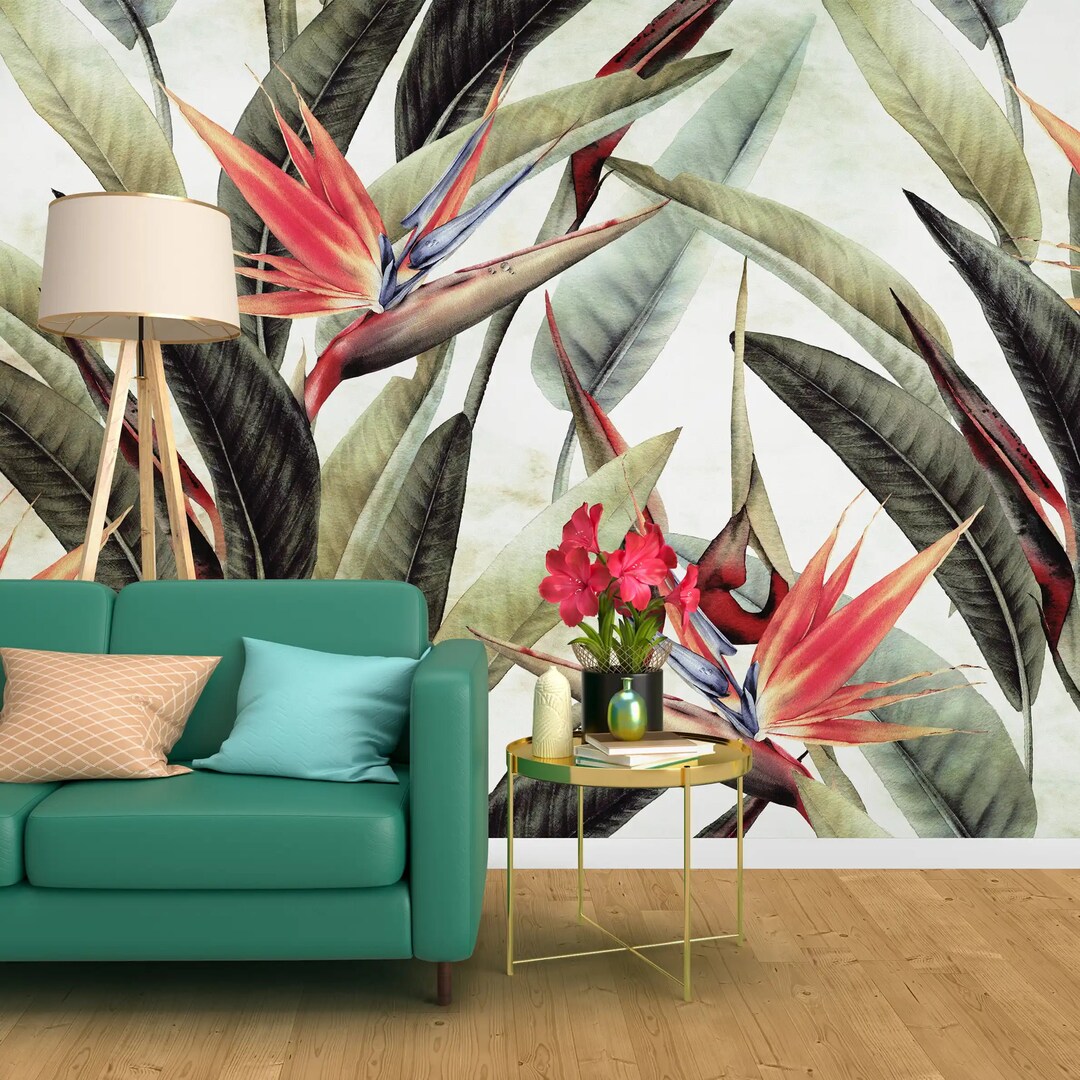 Tropical Bird of Paradise Peel and Stick Wallpaper Vibrant Botanical