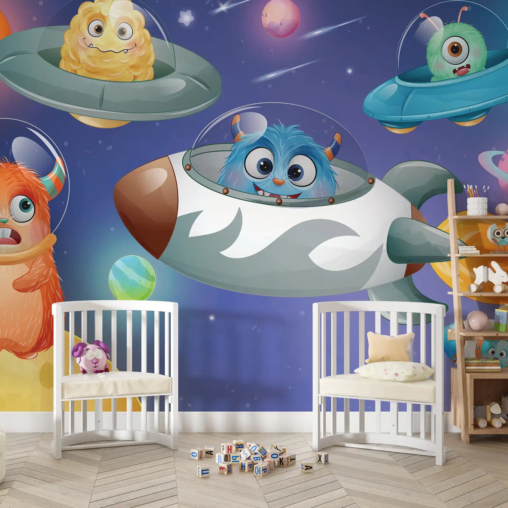 Peel and Stick Mural Wallpaper Space Adventure for Kids Room and Baby ...