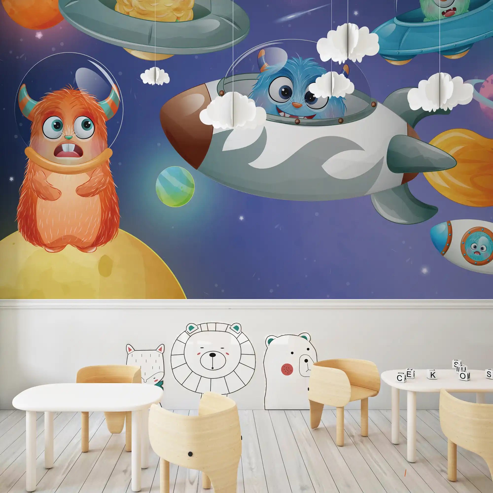 Peel and Stick Mural Wallpaper Space Adventure for Kids Room and Baby ...