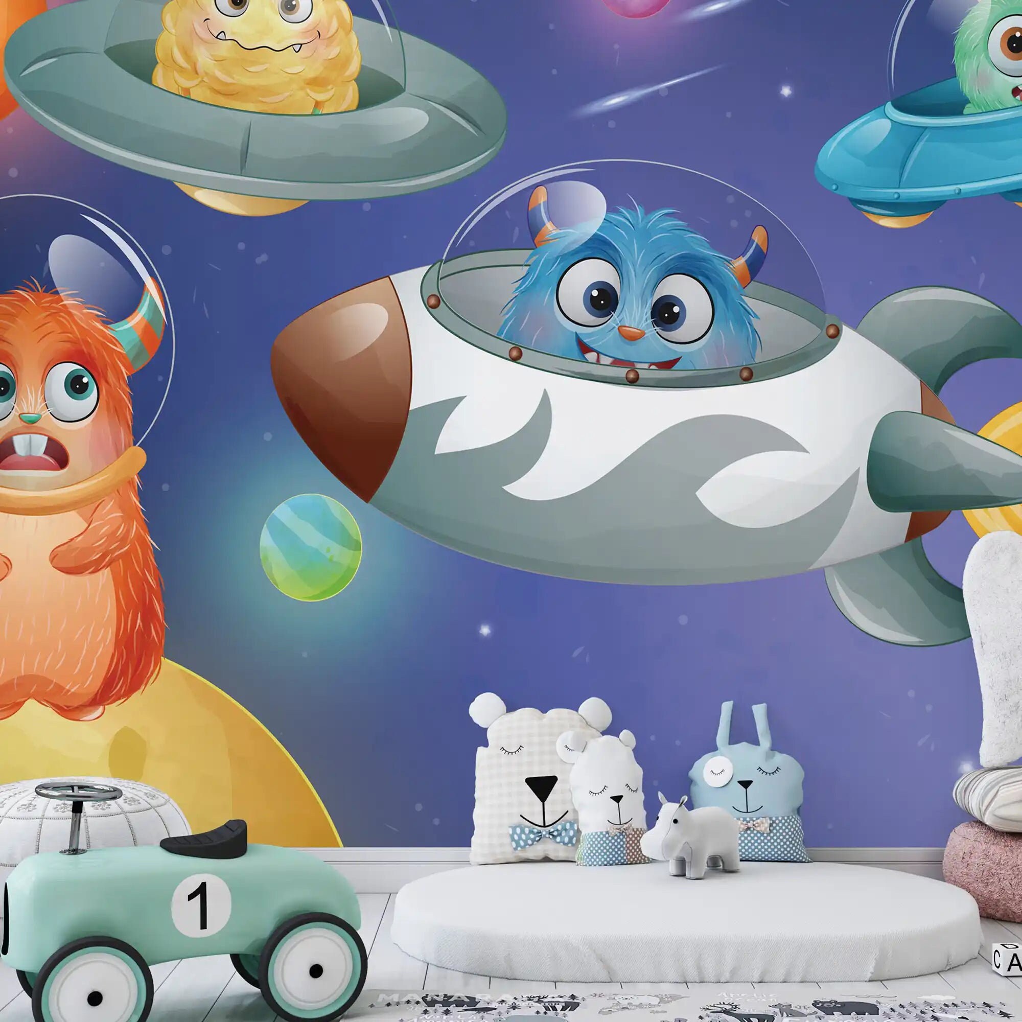 Peel and Stick Mural Wallpaper Space Adventure for Kids Room and Baby ...