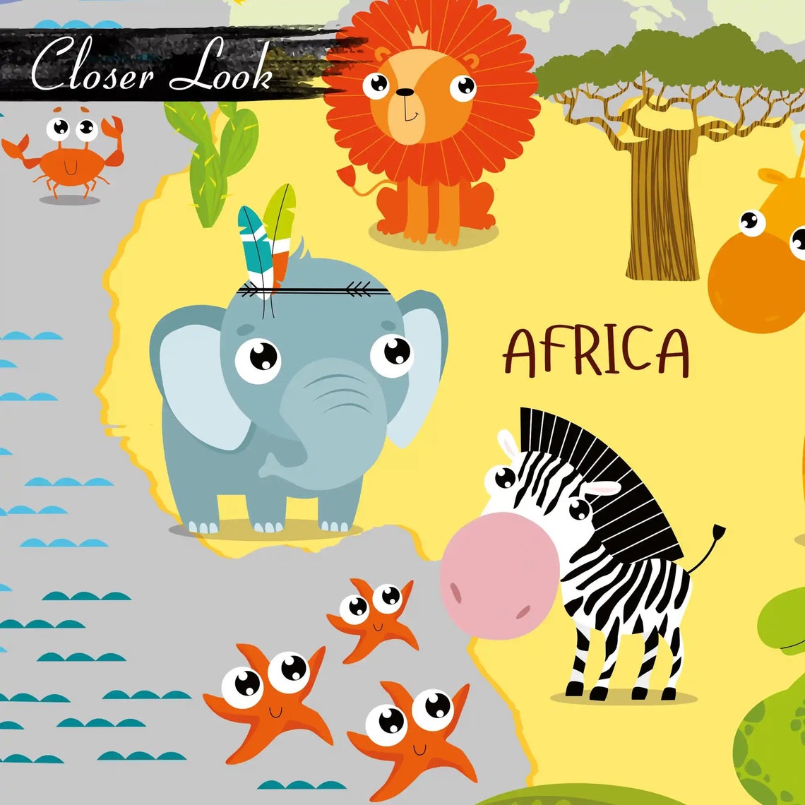 World Map Animal Mural Peel and Stick Wallpaper for Kids Room and Nursery Decor / 6002 Etsy