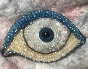 Mystical Beaded Eye Brooch – Handmade Evil Eye Amulet