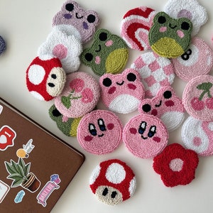 Set Of 2 Punch Needle Car Coasters Cute Friends, Handmade Cute Car Coaster For Gift