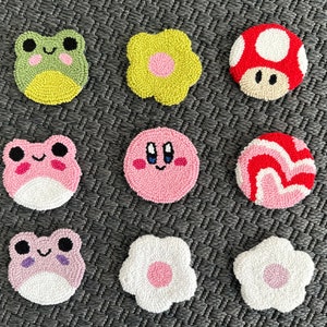 Set Of 2 Punch Needle Kirby Car Cup Holder Coaster, Handmade Cute Car Coaster For Gift