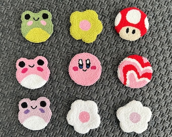 Set Of 2 Punch Needle Kirby Car Cup Holder Coaster, Handmade Cute Car Coaster For Gift