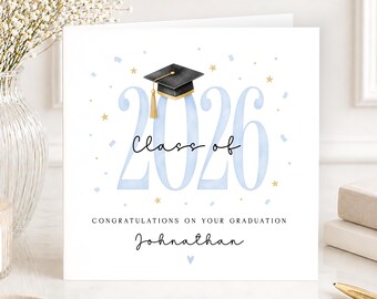 Personalised Graduation Card Class of 2026, Congratulations Graduate Card for Him, Son, Grandson, Custom Name University High School Card