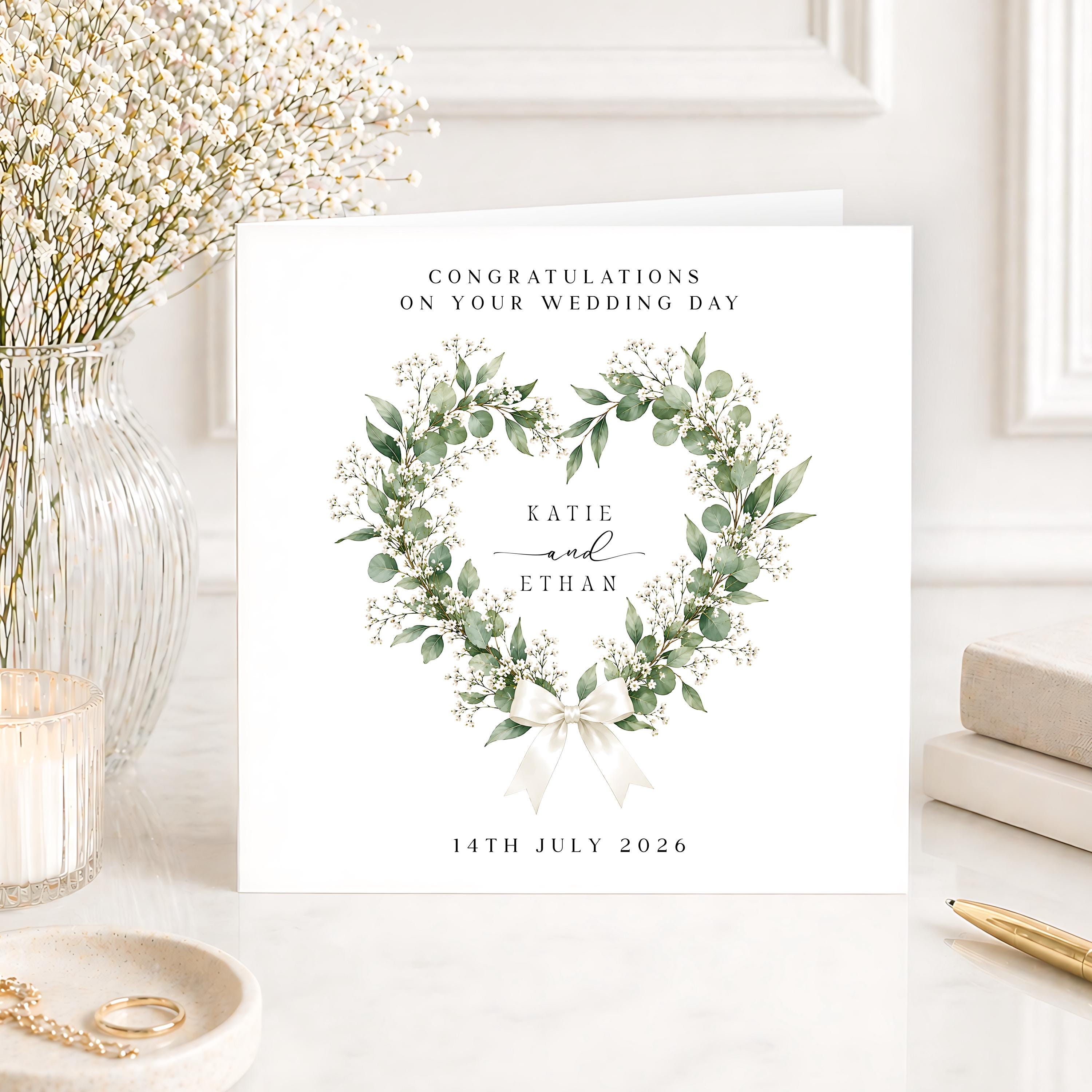 Personalised Wedding Day Card, Bride and Groom Wedding Card, Greenery ...