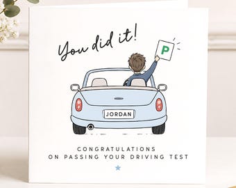 Personalised Driving Test Pass Card, You Did It Card, Passed Driving Test Card, New Driver Card, Boy Driving Card, Custom Name