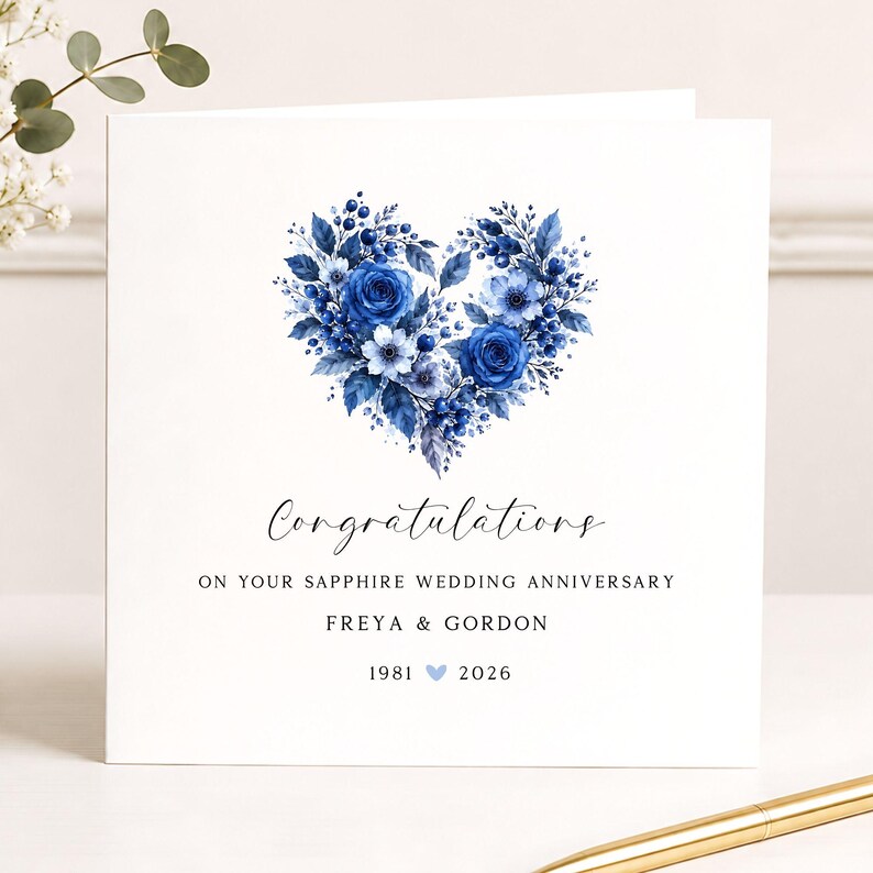 Personalised Sapphire Wedding Anniversary Card, 45th Anniversary Card ...