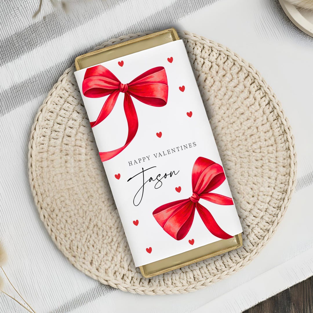 Personalized Red Bow Chocolate Bar Wrapper, Custom Girl Gift for Her ...