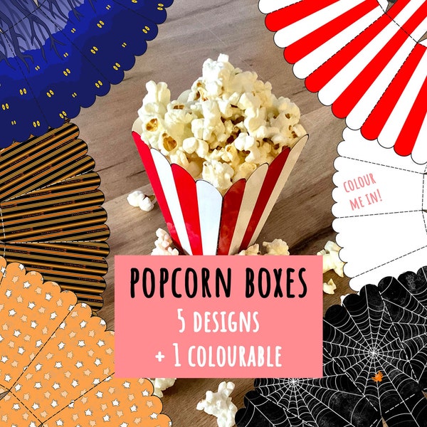 Printable Popcorn Box, Instant Download, Carnival Popcorn, Red & White, DIY, Retro, Halloween, Snack Box, Kids Craft, Party Movie Night, Fun