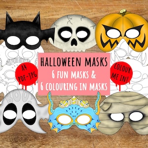Printable Halloween Masks, Halloween Printable Coloring, Halloween Party, Costume Mask, Kids Masks, Photo Booth Props, Instant Download DIY