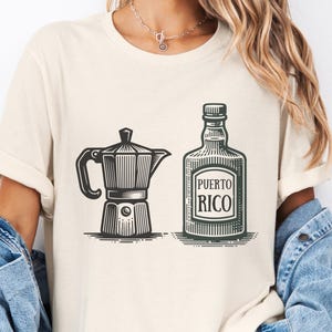 CAFÉ & RON SHIRT Gift for Puerto Rican Coffee Lover Cafecito Boricua Ron Puerto Rico T-Shirt Café con Ron Camiseta Regalo Puertorriqueño