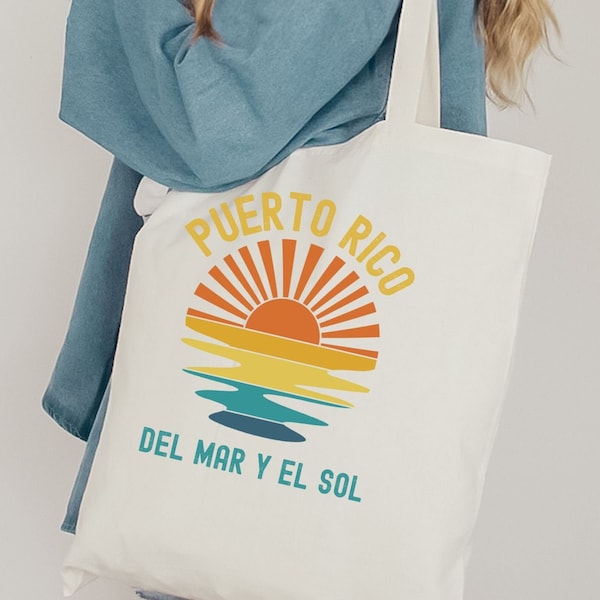 Puerto Rico Canvas Tote Bag Sunset Caribbean Vibes Cute Beach Swim Bag Gift Idea for Boricua Puerto Rican Vacation Souvenir Del Mar Y El Sol