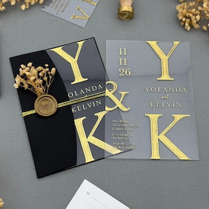 Transparent Wedding Invitation, Clear Acrylic Wedding Invitations, Luxury Wedding Invitations Set, Gold Foil Printed Wedding Invitation