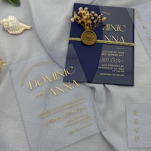 Convite de casamento em acrílico transparente, convites de casamento transparentes, convites de casamento modernos, convites de casamento em folha de ouro, convites de casamento
