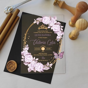 Invitación de quinceañera, invitación acrílica para quinceañera, invitación para dulces 16, dulces 15, 16 años, 15 años, invitación acrílica para quinceañera