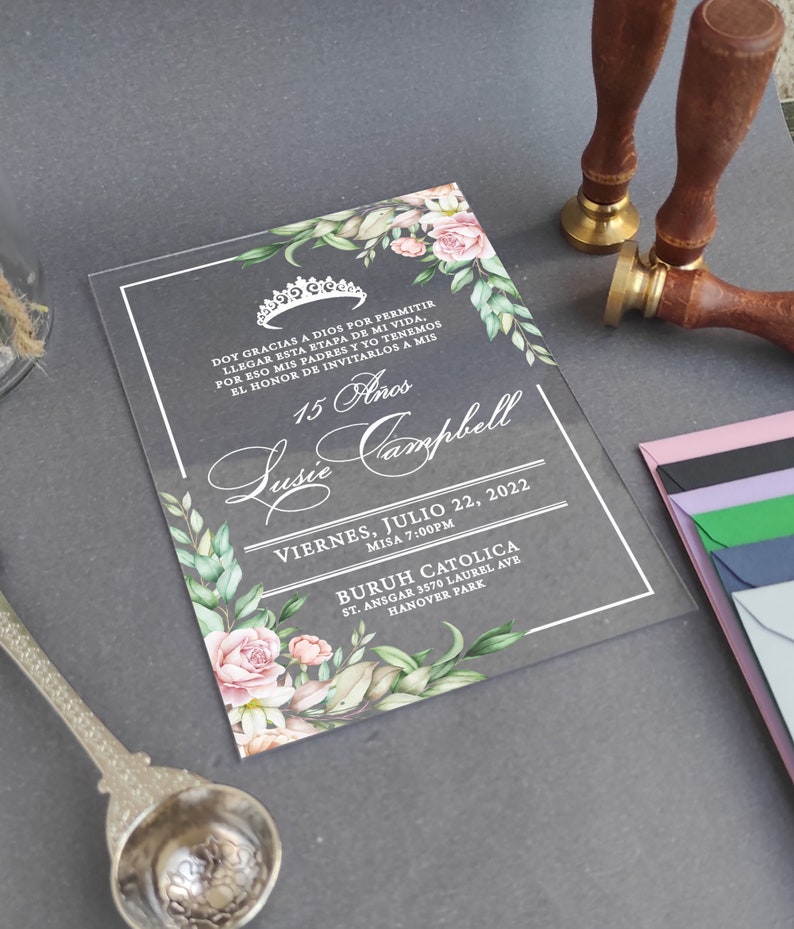 Quinceanera Invitation Acrylic Invitation Quinceanera Sweet Etsy
