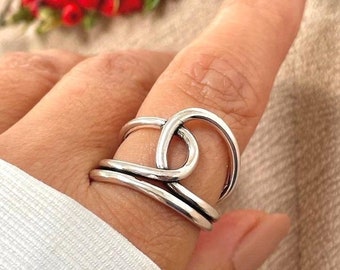 Dikke grote knoop duimringen voor vrouw, unieke sierlijke verstelbare geweven ring, zilveren ring voor vrouw, Moederdag cadeau, cadeau voor haar