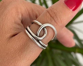 Zilveren dikke grote knoop ringen voor vrouw, duimring, unieke sierlijke verstelbare geweven ring, zilveren sieraden voor vrouw, cadeau voor haar
