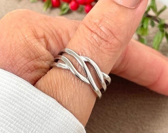 Grosse bague en argent, bague ouverte en argent, bague réglable, bague tendance, bague pour femme, bague en argent délicate, bague de pouce en argent, cadeau de Noël pour elle