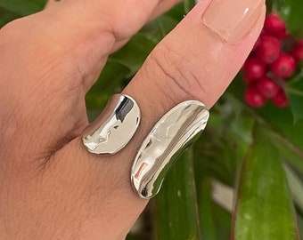 Grosse bague en argent, bague délicate, bague en argent réglable, bague bohème, bague ouverte pour le pouce, cadeau fête des mères, cadeau pour elle, bague femme