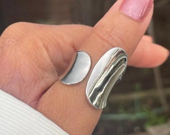 Grosse bague en argent, bague géométrique réglable, bague ouverte, bagues pour femme, cadeau d'anniversaire, bague de pouce, cadeau pour la fête des mères, cadeau pour elle