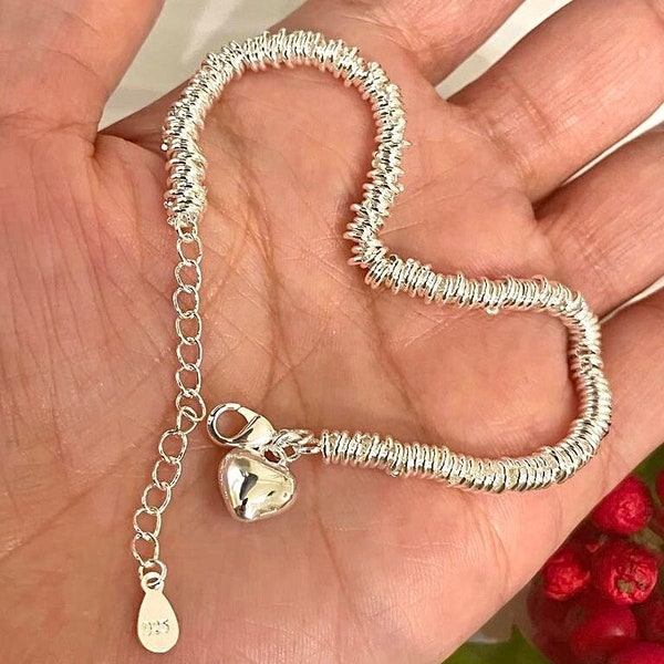 Silver Dainty Chain Bracelet for Women,Tiny Heart Bracelet,Adjustable Silver Bangle,Women bangle,Mothers Day Gift,Gift  For Her,Birthday