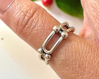 Chunky Silver Chain Ring, Adjustable Silver Ring,Dot Chunky Silver Boho Ring For Women,Thumb Open Ring,Valentines Day Gift For Her