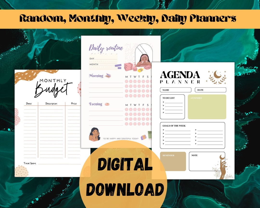 Random Monthly, Daily, Weekly Planner Checklist, Budgeting Easy for ...