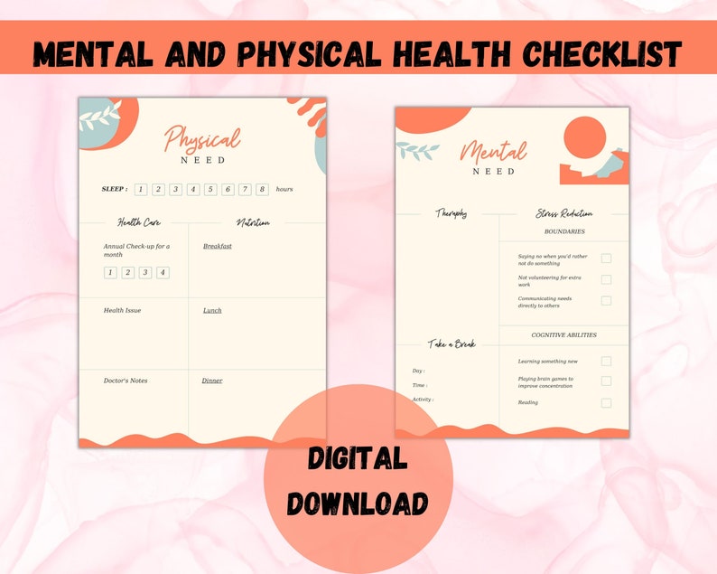 Mental and Physical Health Checklist Png Easy Printable Etsy
