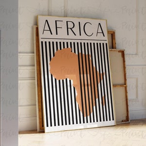 Vintage Afrikanische Karte Wandkunst im modernen Stil der Mitte des Jahrhunderts - Abstraktes afrozentrisches Dekor, geometrisches Poster - Retro-Wandkunst für schickes Wohndekor