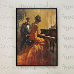 Eine elegante Abend Wandkunst, schwarzes Paar Poster, afroamerikanische Kunst, schwarze Liebeskunst, zeitgenössische Ölmalerei, schwarze Kunst, schwarze Romantik