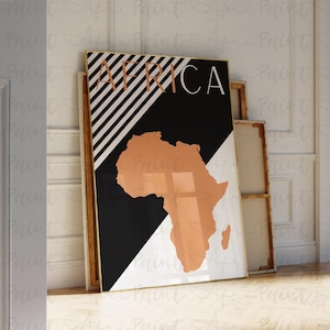 AFRICAN MAP Mid-Century Modern Poster African Retro Style Wall Art Geometric Lines Illustration Abstract Décor Afrocentric Graphic Design