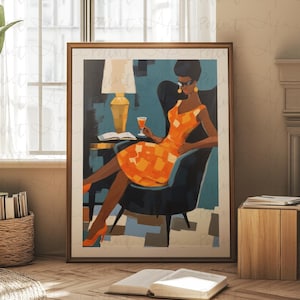 Champagne Poppin&#39; Instant Digital Printable African Art Afrocentric Wall Art Abstract Poster African Illustration Black Woman Art Home Décor