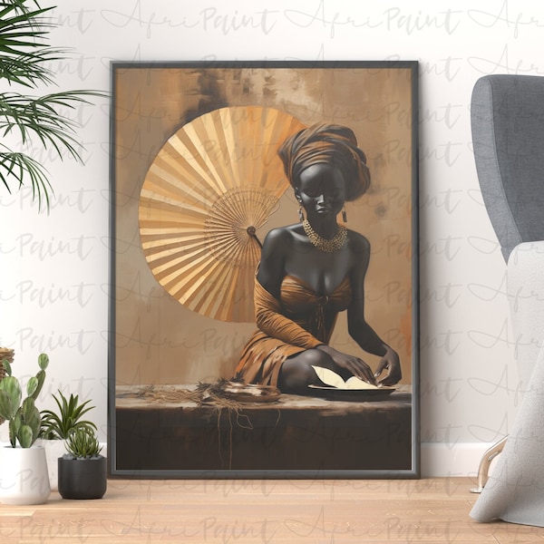 Beautiful Dark Skinned African Woman| Digital Printable Wal Art| African Wall Art| Sudanese Woman Art| Afrocentric Art| African American Art