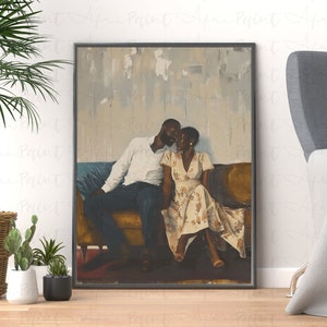 Arte de pared imprimible digital de amor negro, póster de pareja negra, parejas románticas, hombre y mujer negros, afroamericanos, regalo de primer aniversario