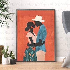 Schwarzes Paar in Liebe digitale druckbare Wandkunst, schwarze Liebe, schwarzes Paar Poster, romantische Paare, schwarzer Mann & Frau, afrikanische Kunst, modern