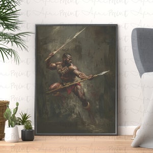African Warrior Digital Printable Wall Art, Vintage Poster, Afrocentric Design, Ethnic Oil Painting, Africa Tribal Living, Housewarming Gift
