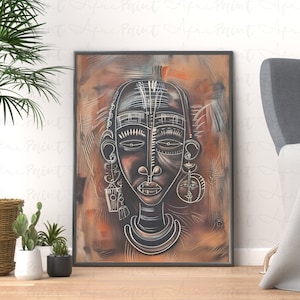 The Face of African Tradition Digital Printable Art, African Wall Art, Tribal Art, African Chalk Drawing, Vintage, Afrocentric Poster Art