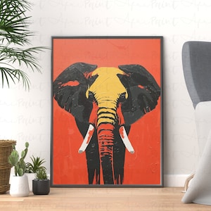 Abstract African Elephant Digital Printable Wall Art, Elephant Painting, African Animals Poster, Safari Animals, African Poster Download