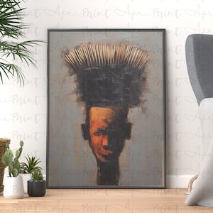 Afro Brush Hair Wall Art, African Afro Hair Oil Painting, Unique Afrocentric Digital Printable Art, African American Digital Art, Gothic