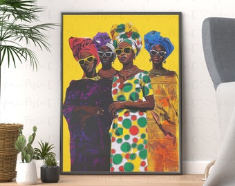 Mütter treffen sich digitale druckbare Kunst, afrikanische Kunst, afrozentrische Wandkunst, afrikanisches abstraktes Poster, afrikanische Illustration, schwarze Frauenkunst