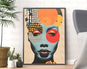 African Woman Vibrant Pop Art Digital Printable Art| African Abstract Wall Art| African American Art| Contemporary Wall Art| Colorful Art