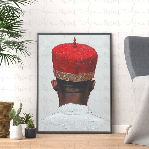 The Red Cap Chief Digital Printable Wall Art| Igbo Art| Nigerian Wall Art| African Wall Art| Africa Oil Painting| Contemporary Wall Art