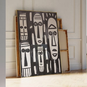 Abstract White and Black African Tribal Wall Art| African Oil Painting| Unique Afrocentric Digital Printable Art| African Digital Art|