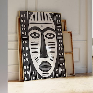 White and Black African Tribal Mask Wall Art| African Oil Painting| Unique Afrocentric Digital Printable Art| African Digital Art|