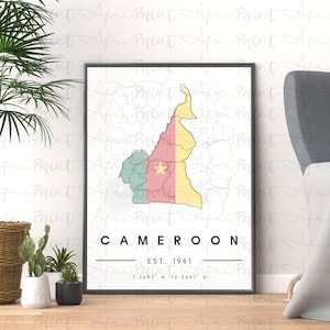CAMEROON Map Poster| Cameroon Poster Printable Art Digital Download| African minimalist wall art| Cameroon Flag Wall Art| African Art