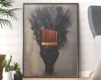 Afro Comb Hair Poster Print Wall Art, African American Oil Painting, Unique Afrocentric, Home Décor, Housewarming Gift,  PHYSICAL POSTER